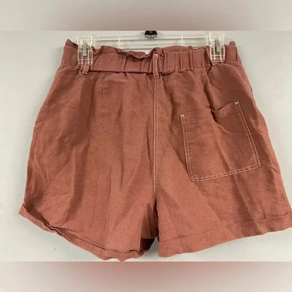 Zara Linen Cotton Paperbag Shorts Size Small Ft Button Elastic Waist High Waist - Picture 3 of 7